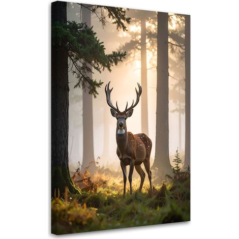 Toile Imprimée, Cerf forêt dans le brouillard paysage,20x30 (1/4)