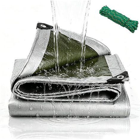 Truck Tarpaulin Waterproof 4 x 8 m 120 g/m² Polyethylene Tarpaulin with Eyelets, UV Resistant, Tear-Resistant, with 5 m Long Rope, Versatile Cover for Garden Furniture, Wood (1/4)