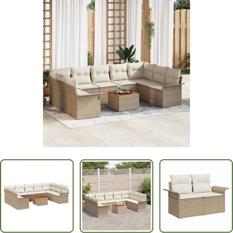 Gartenmöbel - Gartensofa-set mit Speicher 10 pcs Beige und Creme Poly-Rattan (1/5)