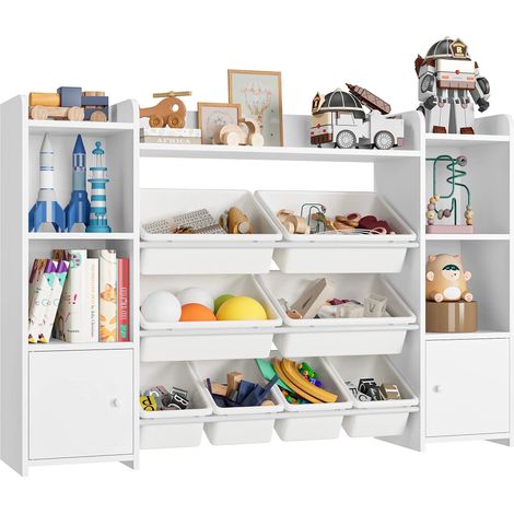 AUTRUCKER Meuble de rangement pour jouets d'enfants, bibliothèque, étagère de rangement à double porte, idéale pour les chambres d'enfants138 x 29 x 94 cm (1/5)