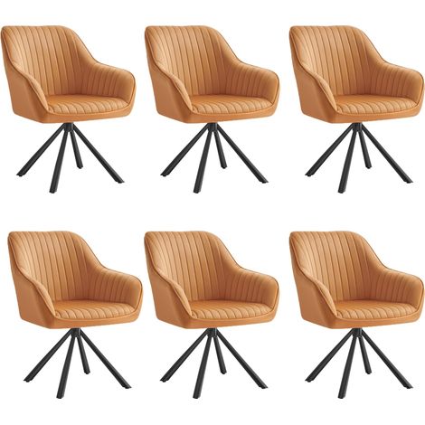 Lot de 6 Chaises Salle à Manger Rembourrées, Charge 120 kg Chacune, Pivotantes, Velours, avec Accoudoirs, Pieds en Acier, pour Cuisine, Marron Caramel et Noir d'encre KDC161K16 (1/5)