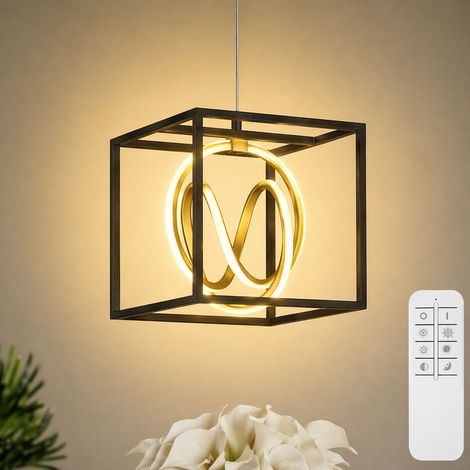 Lampada a sospensione a LED Lampada da soggiorno dimmerabile con telecomando a luce diurna CCT, 15 Watt 1900lm 2700-6500K bianco caldo-bianco freddo, LxLxH 25x25x150 cm