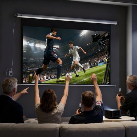 Schermo di proiezione motorizzato bianco 251x8x168 cm con telecomando - MEUBLIV (1/5)
