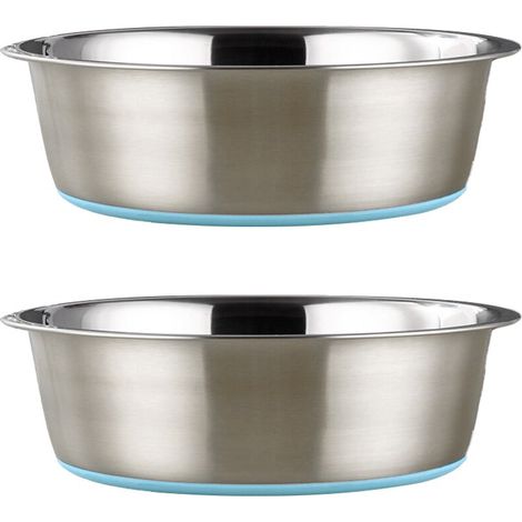 2 gamelles pour chien, acier inoxydable, antidérapantes, 25,5 cm, grises (1/4)