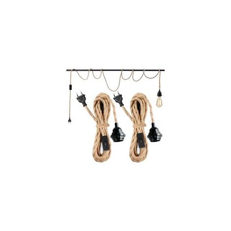 Kit d'éclairage suspendu avec interrupteur à brancher Lampe en tissu vintage avec ensemble de douilles de lampes suspendues en corde de chanvre torsadée E27 pour lampe suspendue Câble de lampe (1/5)