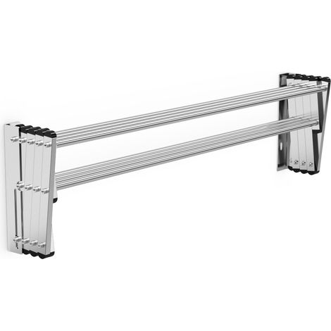 Stendibiancheria da parete estensibile 86 x 62 x 22 cm per bagno di design e salva-spazio in acciaio inossidabile argento 200019330