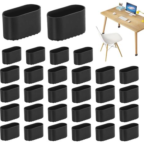 Lot de 30 capuchons rectangulaires en plastique PVC pour pieds de chaise, chaises de jardin, protection de sol pour table de terrasse, armoire, meubles de lit, noir, 20 x 40 mm (1/5)