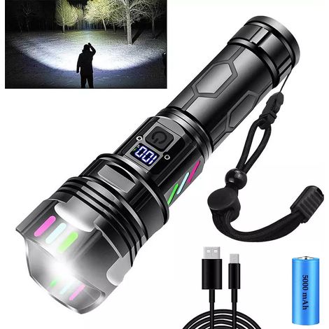 Lampe Torche LED Ultra Puissante 90000 Lumens Rechargeable Tactique Militaire IP67 Zoomable 5 Modes pour Camping Randonnée Urgence (1/5)