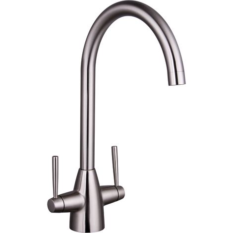 Contemporary Dual Handle Kitchen Mixer Tap, Brushed Nickel