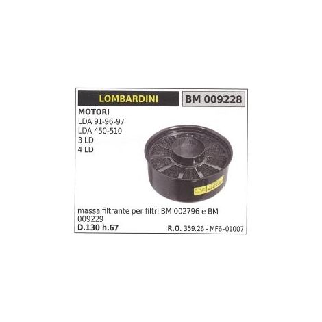 Filtro de aire de masa LOMBARDINI motocultor LDA 91 96 97 359.26 MF601007