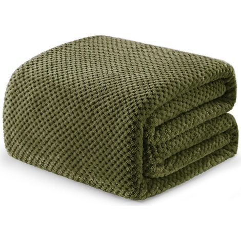 Mezcla Plaid Couverture Polaire Gaufré, 220x240 CM, Vert Olive (1/5)