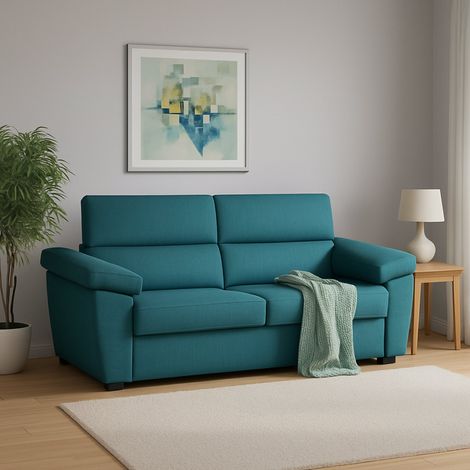 Divano Letto 2 Posti Fisciano, Sfoderabile, Contenitore Made in Italy, di Apertura a Ribalta, 205x95 cm Azzurro (1/5)
