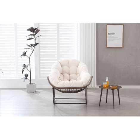 Fauteuil à bascule extérieur en rotin tressé, modèle œuf surdimensionné pour terrasse, chaise berçante confortable intérieur/extérieur avec coussin épais, siège lounge moderne pour balcon, porche, jar (1/4)