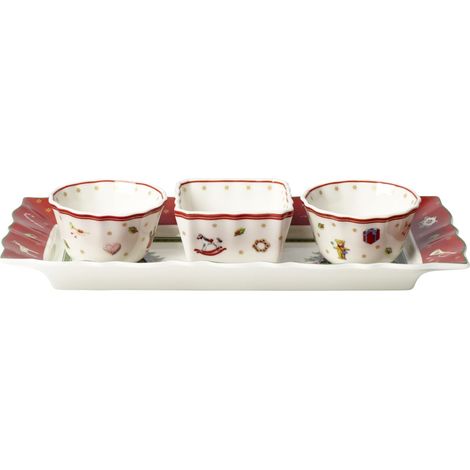 Coupe Ensemble De 4 Pièces, Plat À Service, Plateau Presentation Buffet, Article Noël, Décoration Noël Table, Porcelaine, Blanc/Multicolore (1/5)