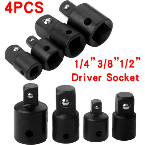 Réducteur d'adaptateur de douille à Impact, 4 pièces, 1/4 pouces, 3/8 pouces, 1/2 pouces, conversions de pilote, écrou électrique en acier pour perceuse (1/5)