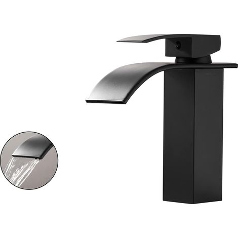 Robinet de salle de bain cascade, évier mitigeur intégré eau chaude et froide robinet en laiton chromé (1/2)