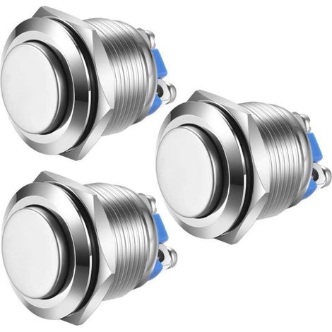 Gebildet 3pcs 19mm 5A 12V/24V/125V/250VAC Bouton Poussoir Momentané Bornes à vis en Acier Inoxydable Bouton étanche à l'eau (Tête Haute) (1/5)