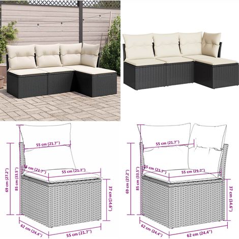 Salon de jardin 4 pcs avec coussins noir résine tressée - Ensemble Salon De Jardin - Mobilier De Jardin - Salon Extérieur - Canapé Jardin - Chaise Lounge - Home & Living (1/5)