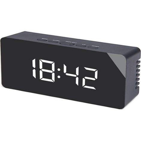 Kreativer, multifunktionaler, geräuschloser LED-Spiegelwecker in Schwarz (Batterien nicht enthalten).