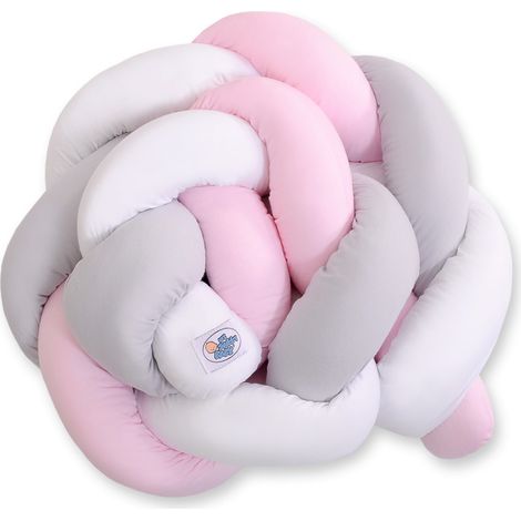 Paracolpi per culla intrecciato - Bianco, grigio e rosa (1/5)