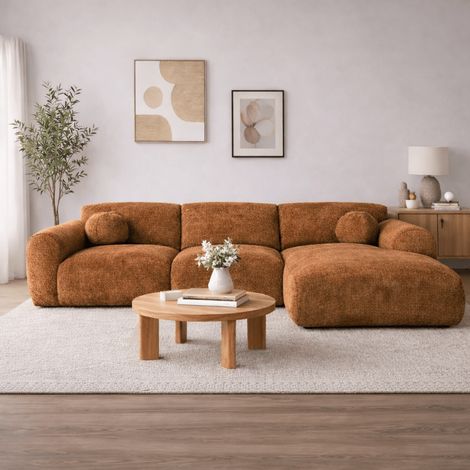 Canapé d'angle tissu chenille cuivre - 292x169 cm - Shane -