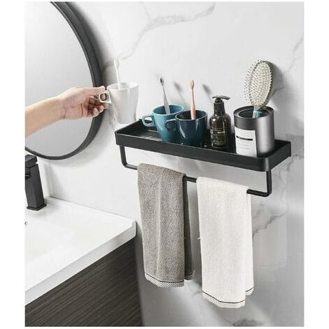 Porte-serviettes carré pour salle de bain avec barre murale, en alliage d'aluminium massif finition noir mat, noir, 30 cm-AquaForge (1/5)