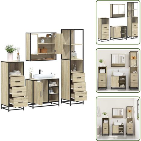 The Living Store 4-tlg. Badmöbel-Set Sonoma-Eiche Holzwerkstoff - Holzwerkstoff (1/5)