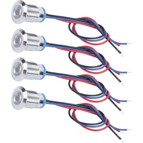 4 Kits d'Anneaux LED Étanches en Métal Pré-câblés 12mm, Double Couleur Rouge/Bleu, 12-24V CC