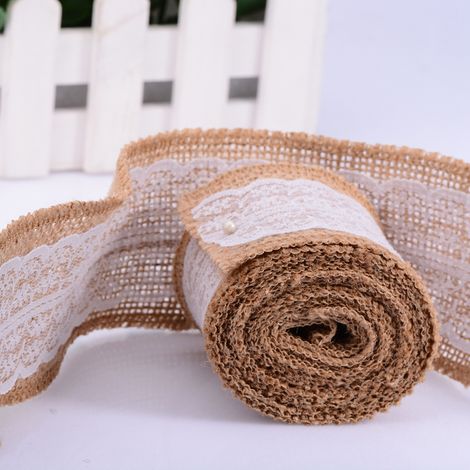 Jute-Leinen-Volumenspitze DIY Handgefertigte Volumendekoration 6 cm breit 2 m lang (Weiße Spitze) (1/5)