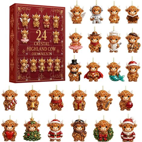 Kerst-aftelkalender met verrassingsvakjes – Kerstboomhanger 'Schotse Hooglander' – Adventskalender-verrassingsdoos als kerstcadeau (1/5)