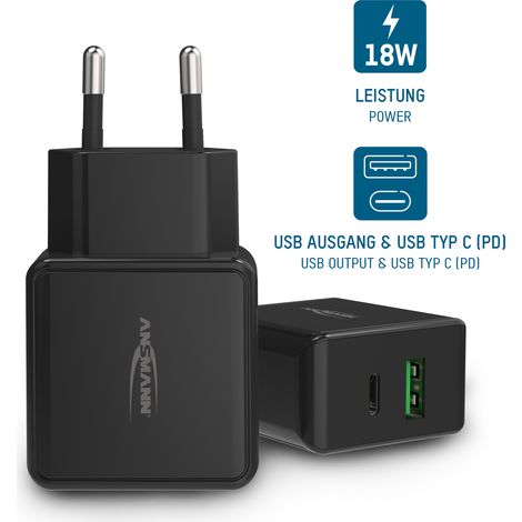 Ansmann HomeCharger HC218PD USB Ladegerät 18 W 1x USB-A, 1x USB-C® USB PD Schwarz Innenbereich (1/5)