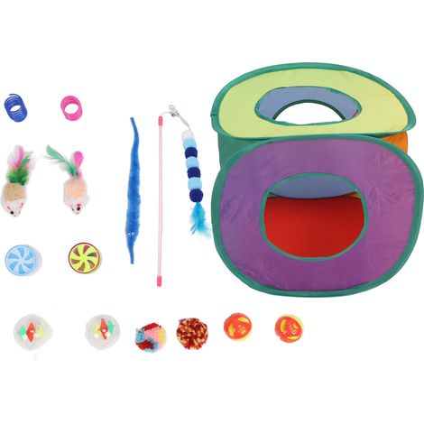Jouets pour Chat - [Marque] - Modèle 15pcs - Ensemble Interactif en Peluche et Polyester, Tente, Souris, Balles, Ressorts, Coloré (1/5)