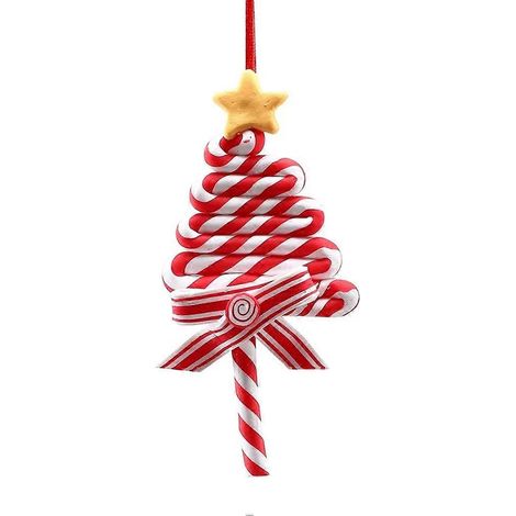 Weihnachtsbaumschmuck, weiche Tonfigur, roter und weißer Zuckerstangen-Lutscher, Weihnachtsbaumanhänger, Weihnachtsgeschenk B (1/5)