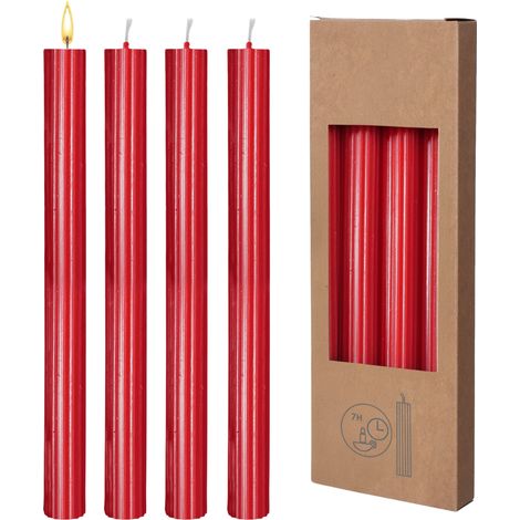 Echtwachs Stabkerzen geriffelt 8er Pack - rot - Festtags Tafelkerzen Set 25 cm Höhe - Kerze für Advent
