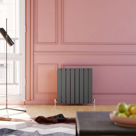 ELEGANT 600 x 600 mm Anthracite Column Radiator Low Carbon Steel Radiator Double Flat Panel Designer Radiator + Chrome Thermostatic Radiator Valves (1/5)