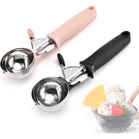 Cuchara para helado de aluminio negro con revestimiento antiadherente – 18,5 cm, cabezal de 4 cm, para helados duros y postres.