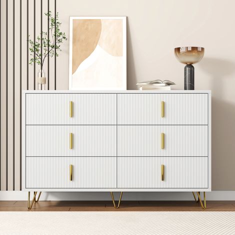 MEUBLIV Aparador 120 x 40 x 77 cm negro y dorado – 6 cajones, diseño moderno (1/5)