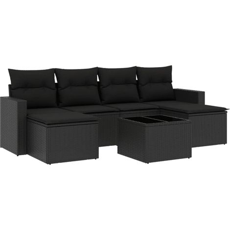 Maison Exclusive - Set Divani da Giardino con Cuscini 7pz Nero Polyrattan (1/3)