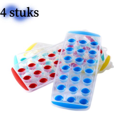 Bac à glaçons en silicone 4 pièces - avec bouton-poussoir pour un démoulage facile - 21 compartiments ronds - pour boissons - multicolore (1/5)