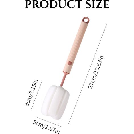 Brosse de nettoyage pour bouteilles en 4 parties, goupillon, brosse éponge à long manche, éponge ajustable pour nettoyer les verres à vin, les bols et les tasses, les vases en verre et les thermos. (1/5)