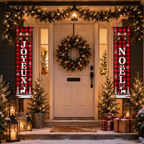 Deco Porte Noel, Rouges et Noirs Bannière Buffalo Plaid 30 X 180 Cm (1/5)