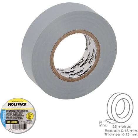 Cinta Aislante Profesional Gris Espesor 0.13 mm. Ancho 19 mm. Rollo 25 Metros