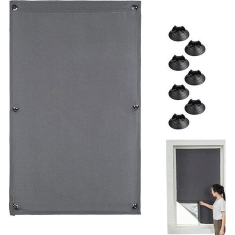 Store occultant à enrouleur sans perçage - 48 x 93 cm - Gris - Store occultant portable - Avec 7 ventouses - Protection solaire et isolation thermique - Convient pour les puits de lumière, les chambre (1/5)