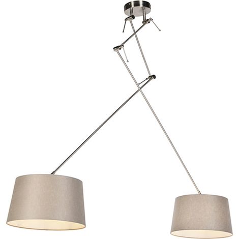 Hängelampe mit Leinenschirmen taupe 35 cm - Blitz II Stahl