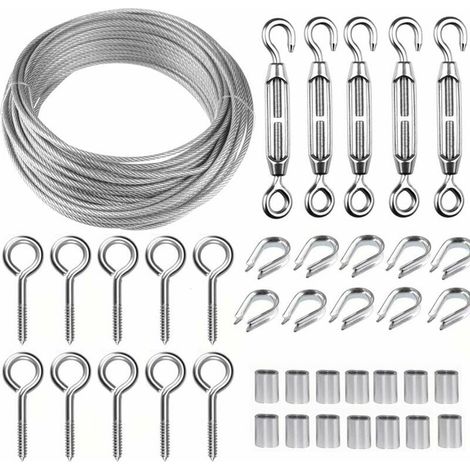 Cable Acier Inoxydable - 30 M x 2 mm - Avec Tendeurs M5 - Pour Garde-Corps Clôture Palissage Jardin - Kit Complet