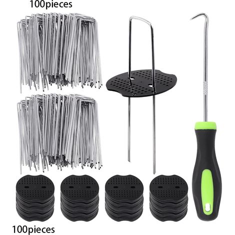 (201 pièces) Clous pour poteaux de jardin, 100 clous d'aménagement paysager en forme de U, de 15 cm de long, adaptés aux plantes couvre-sol. (1/5)