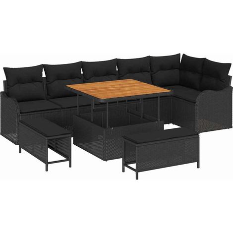 Garden Sofa Set with Cushion with Storage 9 pcs Black vidaXL