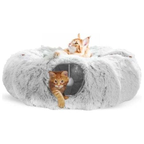 Túnel para gatos, túnel redondo para gatos con cama acolchada, túnel para gatos de interior, cesta para gatos