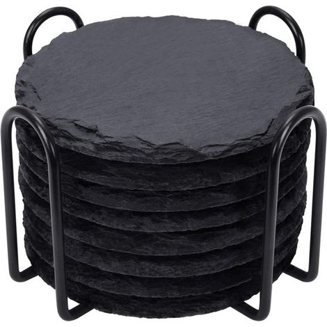Sottobicchieri in pietra con supporto, set da 8 pezzi - Sottobicchieri per bevande calde e fredde, in pietra naturale, antiscivolo, antiaderenti, 10 cm (1/4)