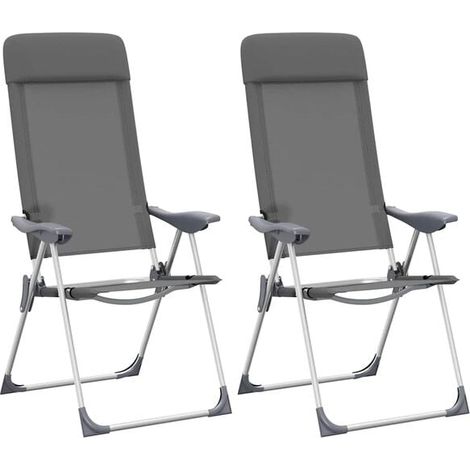 Chaises de camping pliantes, lot de deux, en aluminium gris. (1/5)